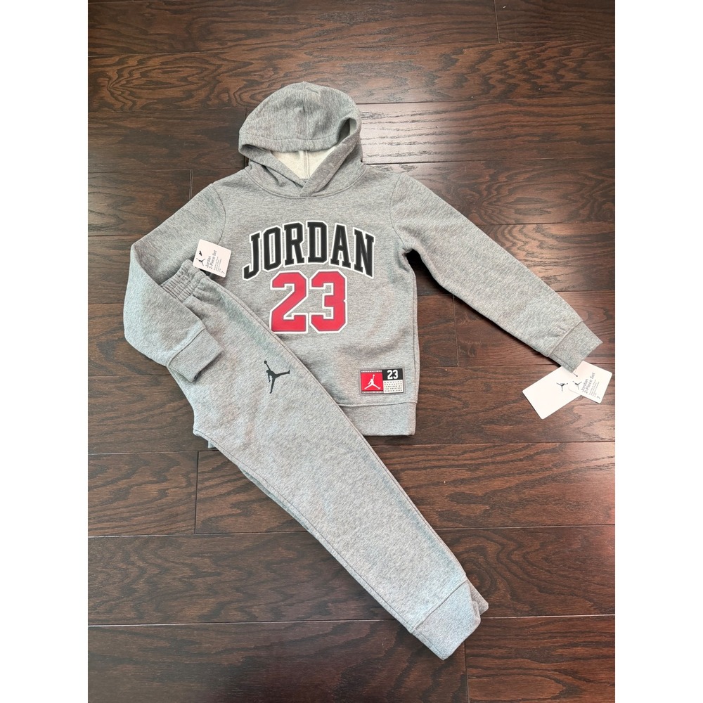 Jordan Boys 2-Piece Hoodie Sweatpants Set Carbon Heather Grey 85C651-GEH Size 7